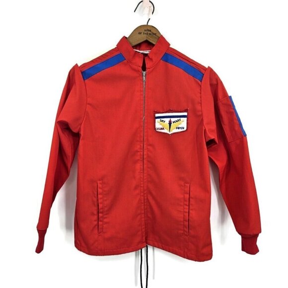 Vtg Flight Apparel Jacket Size L Hammonton Airport Sky Mart Cessna Piper Red - Picture 1 of 7